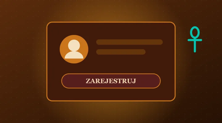 Panel rejestracji z bordowym przyciskiem i ankh – konto w GameSpot Casino
